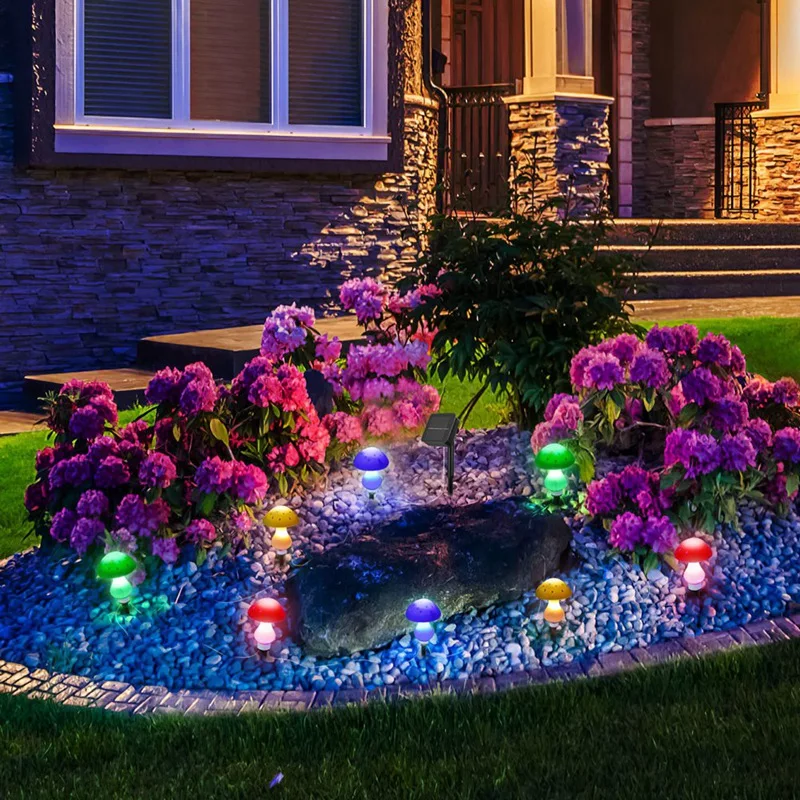 Солнечные грибовидные фонари Многоцветный ABS Для двора, газона, дорожки, Рождества, дорожки, украшения забора - 3