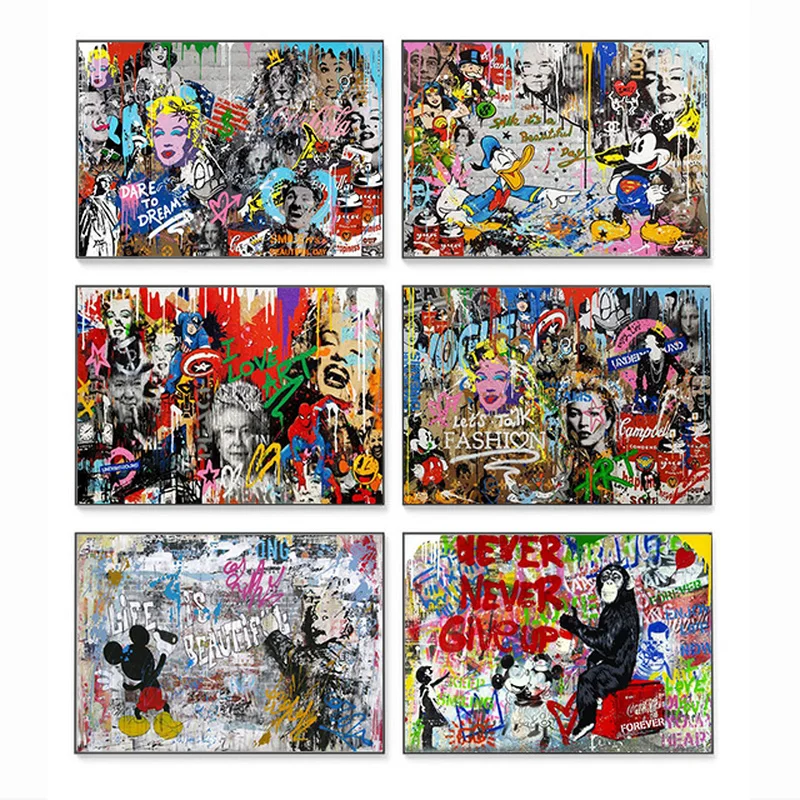 Художественные плакаты и принты с Микки Маусом и Дональдом Даком, настенные рисунки с граффити, абстрактная живопись на холсте, украшения - 3