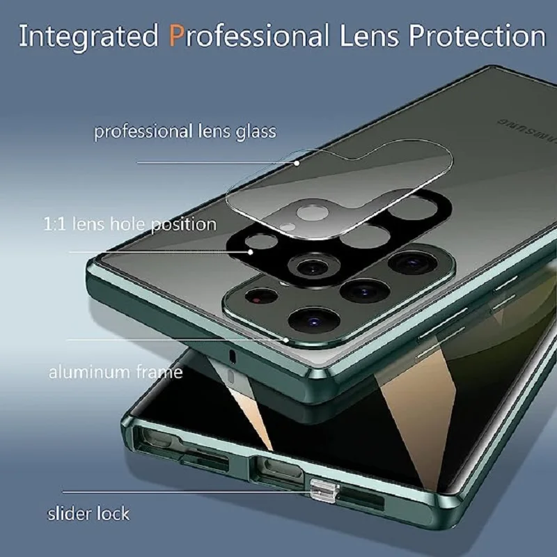 Адсорбция магнитом Подходит для Samsung GalaxyS22 S21 s23 Защита объектива Ultra, защитный замок, двусторонний металлический корпус из закаленного стекла. - 3