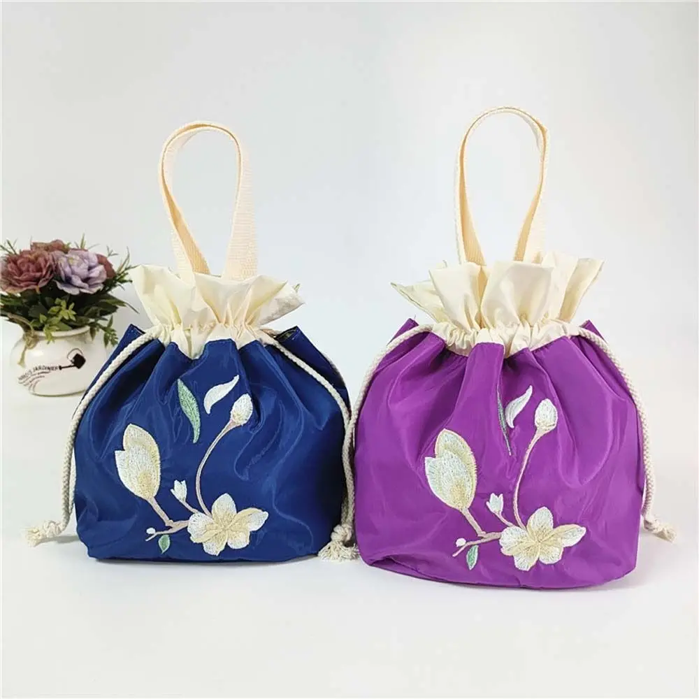 Атласная шелковая вышивка, цветочная сумочка, сумка для мамы, сумка Hanfu на завязках в корейском стиле, кошелек, Хозяйственная сумка, Цветочная сумка-ведро - 3