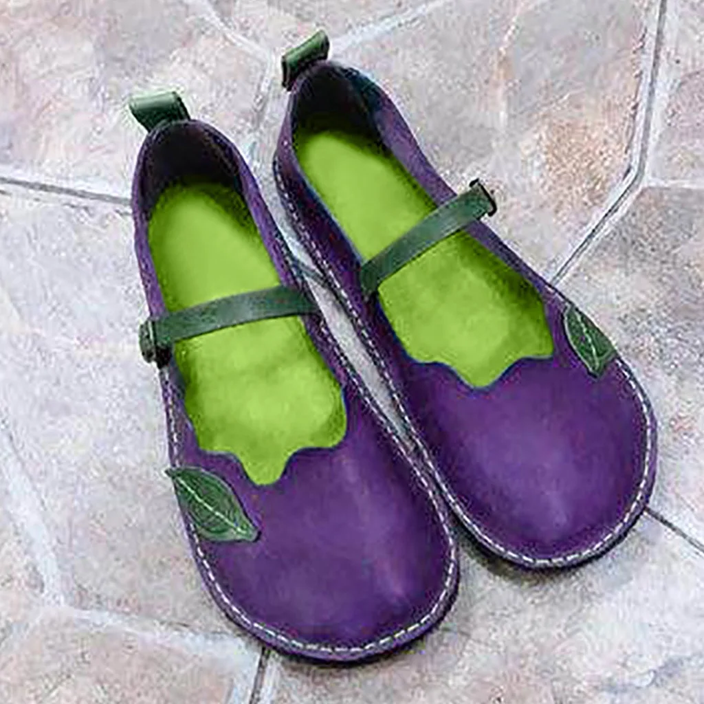 Женские тонкие туфли с резьбой Brock в стиле ретро из искусственной кожи на толстом плоском каблуке с круглым носком, средневековая обувь Мэри Джейн с акцентом в виде листьев - 3