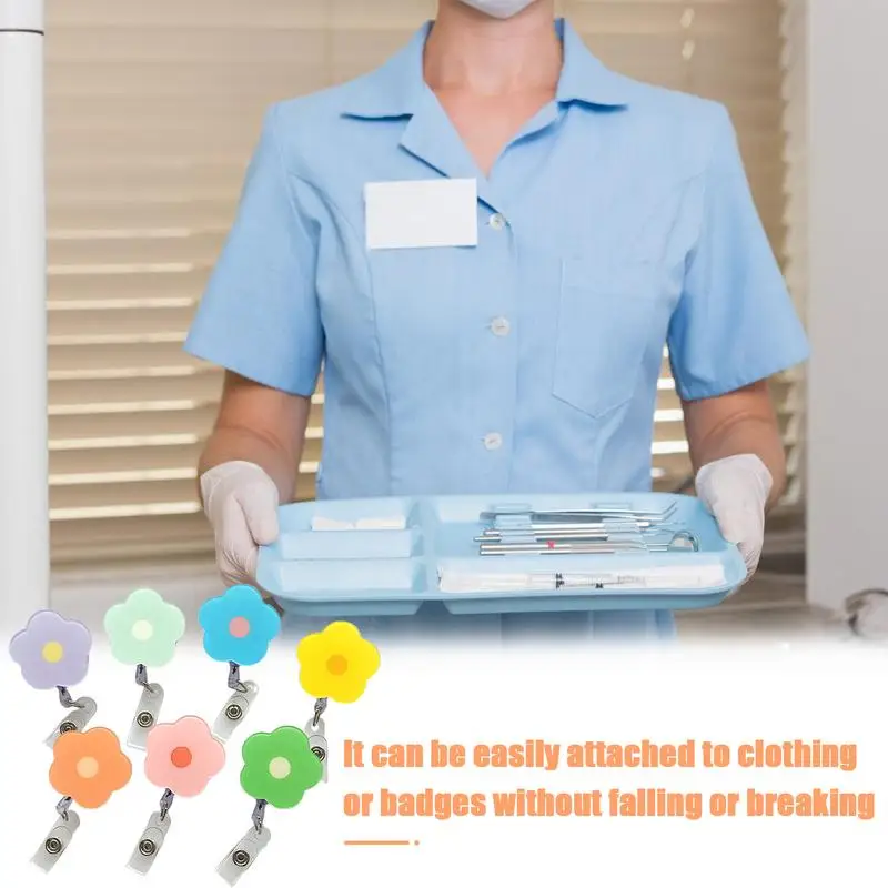 Держатель бейджа медсестры, идентификационные бейджи, Выдвижная клипса с цветочным рисунком, катушки для бейджей, Выдвижная карточка для бейджей для медсестер - 3
