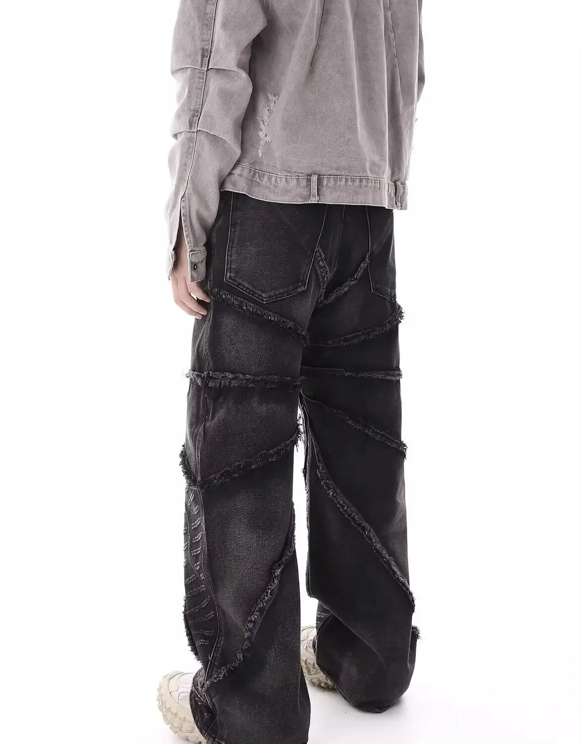 2023 Уличные джинсы-скинни с необработанным краем и высокой талией в стиле ретро, мужские Y2K, модные повседневные, Свободные, Универсальные, с потертостями, широкие, женские - 3