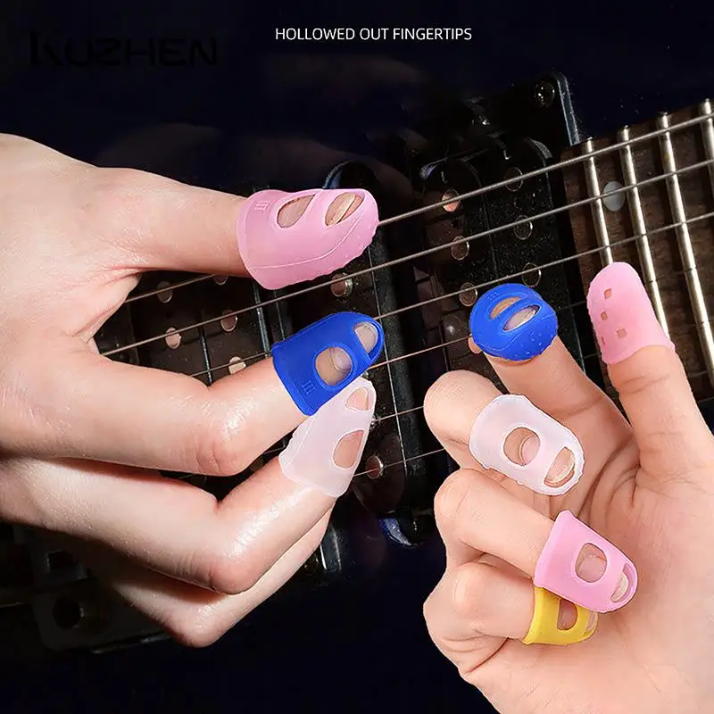 5 шт. Красочный силиконовый протектор для кончиков пальцев гитары, Нескользящие защитные накладки для пальцев для гитар-укулеле, аксессуары для педального пресса - 3
