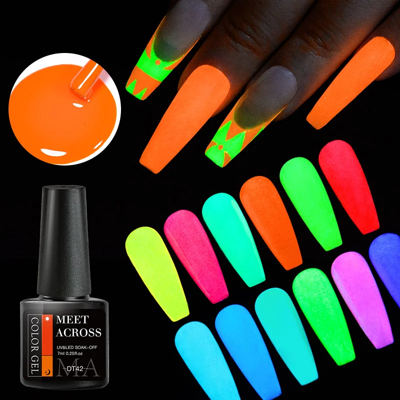 ЗНАКОМЬТЕСЬ, 7 мл Флуоресцентного Светящегося в темноте Гель-Лака Для ногтей Soak Off Luminous Neon UV Led Гель-лак DIY Маникюр Для Дизайна ногтей - 3