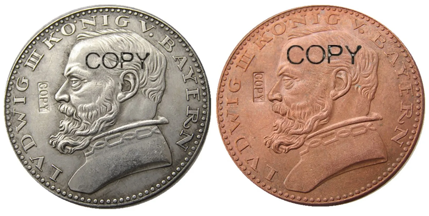 НЕМЕЦКАЯ монета-копия 1913 CU Pattern 5 Mark German ST Bavaria Ludwig III из 100% меди/ серебра с покрытием - 3