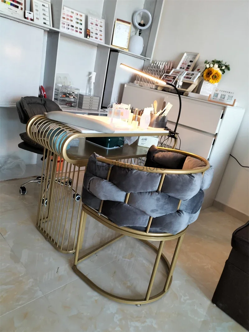 Современные столики для маникюра из кованого железа для коммерческой мебели, маникюрный стол из мрамора, креативный, высококлассный, легкий, роскошный маникюрный стол - 3