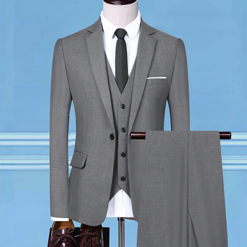 Высококачественный свадебный однотонный костюм (костюм + жилет + брюки), комплект из 3/2 предметов, Новый мужской модный Красивый тренд Smart Casual - 3
