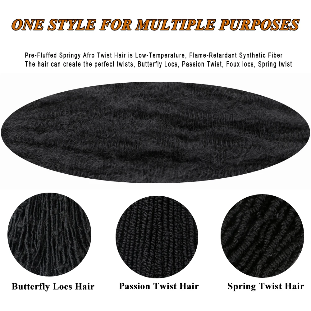24-дюймовые пружинистые волосы Marley Afro Kinky Twist, предварительно распушенные волосы Spring Twist, синтетические вьющиеся наращивание волос для плетения косичек - 3
