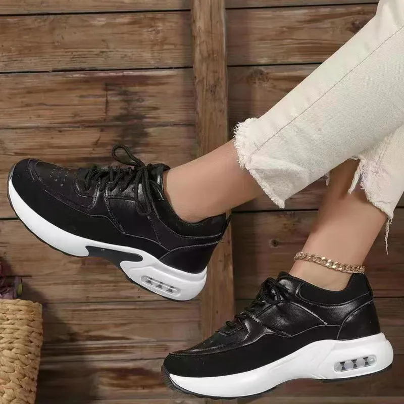 Женские модные массивные кроссовки, женская осенняя спортивная обувь на платформе 2023, женская вулканизированная обувь на шнуровке с толстой подошвой, большие размеры - 3