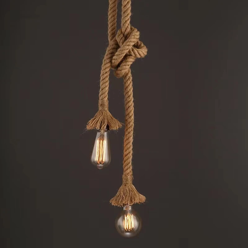 Винтажные подвесные светильники из пеньковой веревки Loft E27 Rope Light Base Лампа для внутреннего освещения Сделай Сам для кухни, кафе, бара, декора Hanglamp - 3