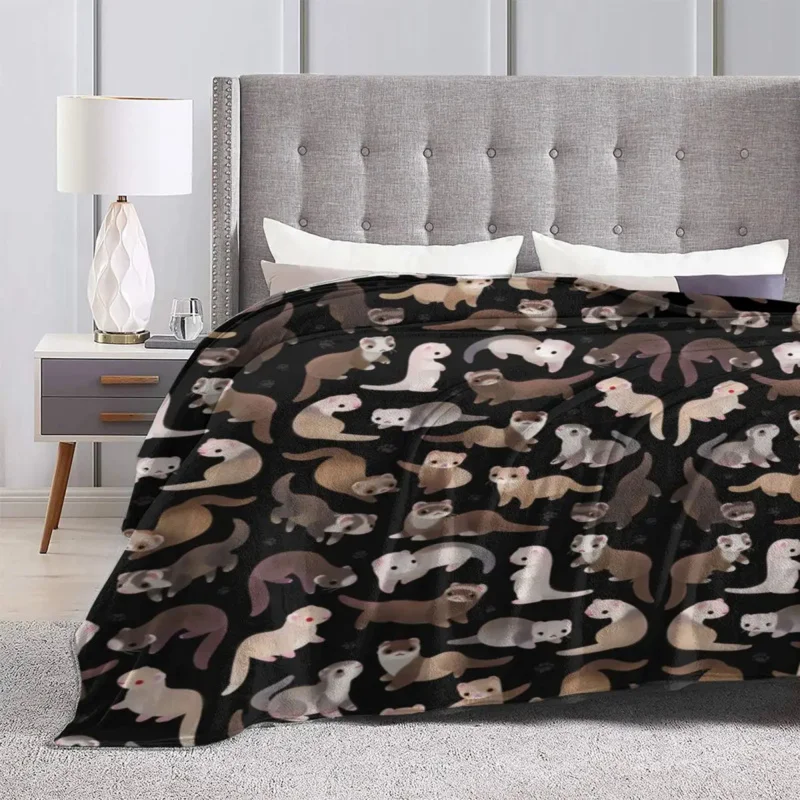 Одеяло из темной фланели для Хорька Качественное Теплое Мягкое Кавайное Постельное Белье для животных, Покрывало для дивана-кровати для зимнего Пикника, Эстетичное Покрывало для кровати - 3