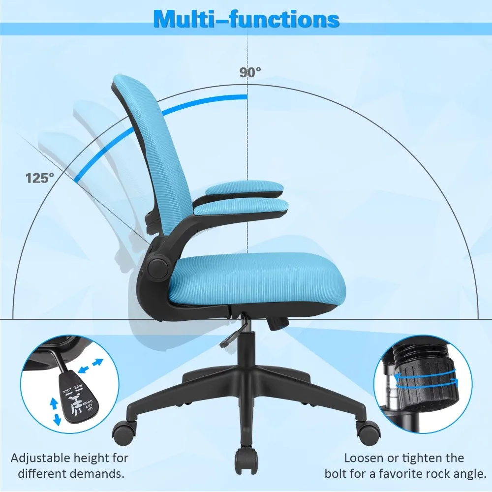 Сетчатый офисный стул со средней спинкой, Эргономичный рабочий стул с откидывающимися подлокотниками, отличная устойчивость и мобильность мебели - 3
