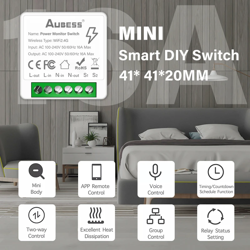 1 ~ 7ШТ Tuya WiFi MiNi Smart Switch С Энергетическим Монитором 16A 2-полосный Таймер управления Беспроводной Переключатель Работает С Alexa Home Alice - 3