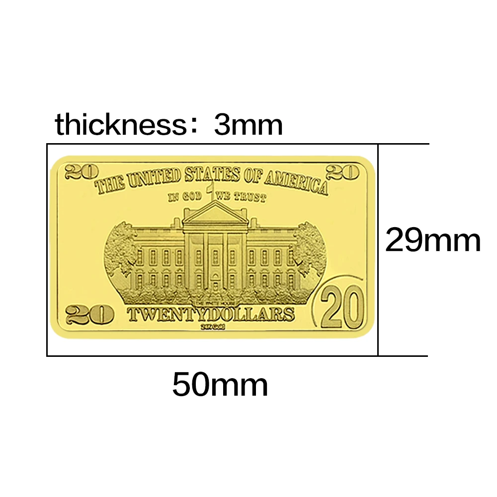 Золотой слиток США 20 долларов, Позолоченные Медали, Украшения, художественные Поделки, Монеты в долларах США, Подарки, Предметы коллекционирования - 3