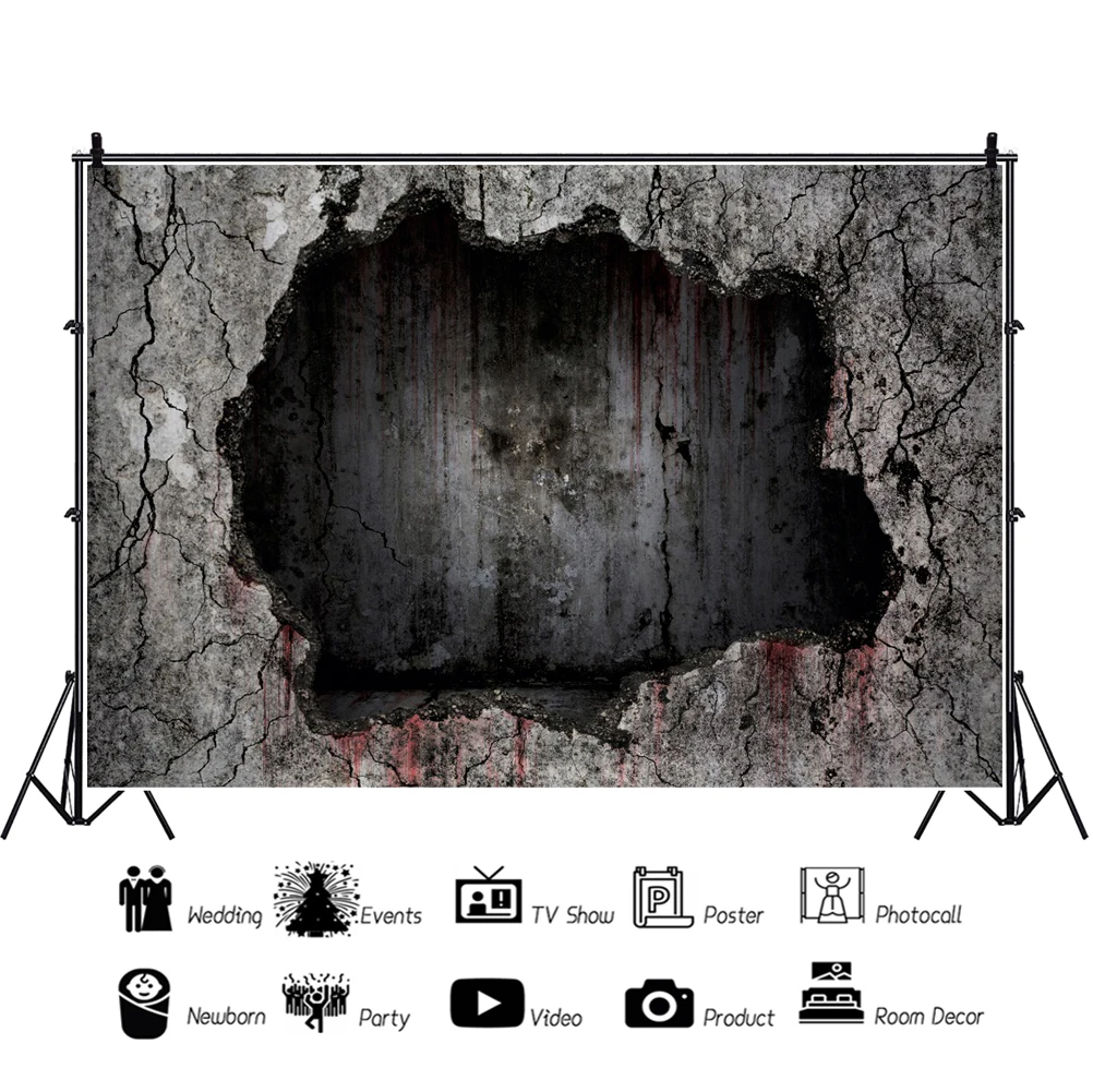 Laeacco Dark Wall Hole Wall Happy Halloween Фестивали Вечеринка Ребенок Детская Фотозона Портрет Фото Фон Фотофоны - 3