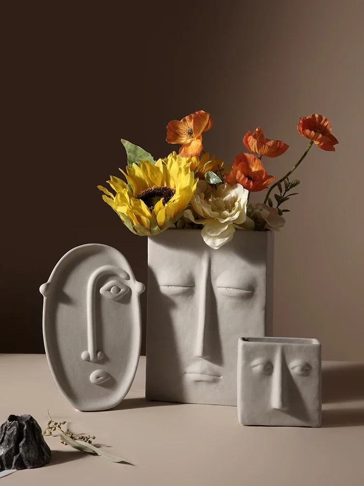 Современный винный шкаф, креативное украшение для лица, Керамическая ваза, Цветочная композиция для гостиной, Украшение дома - 3