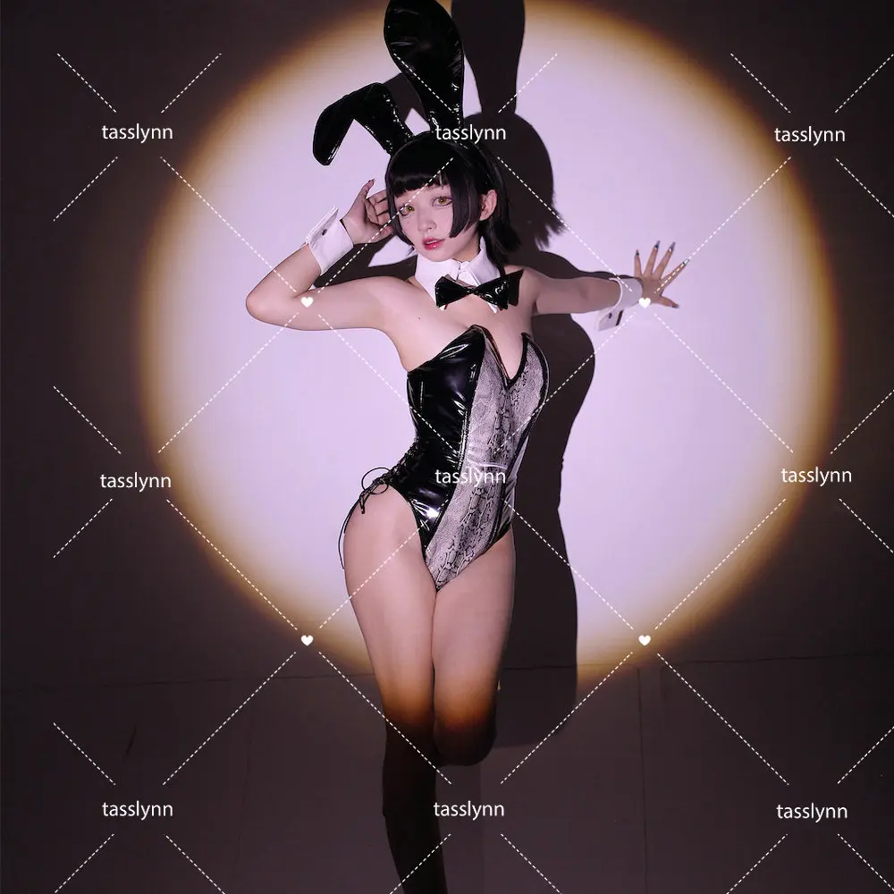 Кавайный прозрачный кролик косплей Эвелинн Банни Костюмы для девочек Прекрасный черный сексуальный комбинезон женский костюм на Хэллоуин с заячьими ушками - 3