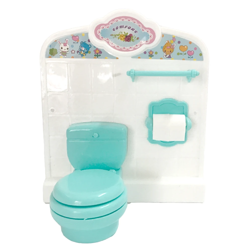 1 комплект мини-мебели Kelly для ванной комнаты, зелено-белый Туалет, кукольный домик, миниатюрные игрушки для куклы Барби, аксессуары для куклы - 3