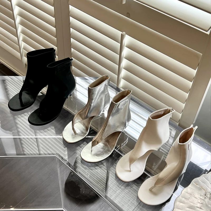 Eilyken Уличный стиль, босоножки с открытым носком на низком каблуке, женские дизайнерские ботинки на молнии, вечерние элегантные шлепанцы, обувь - 3