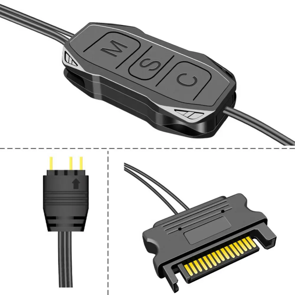 1 ~ 5ШТ Контроллер, удлиняющий кабель, Широкая совместимость с 3 контактами на SATA, Корпус блока питания, вентилятор, Черный Мини-контроллер RGB - 3