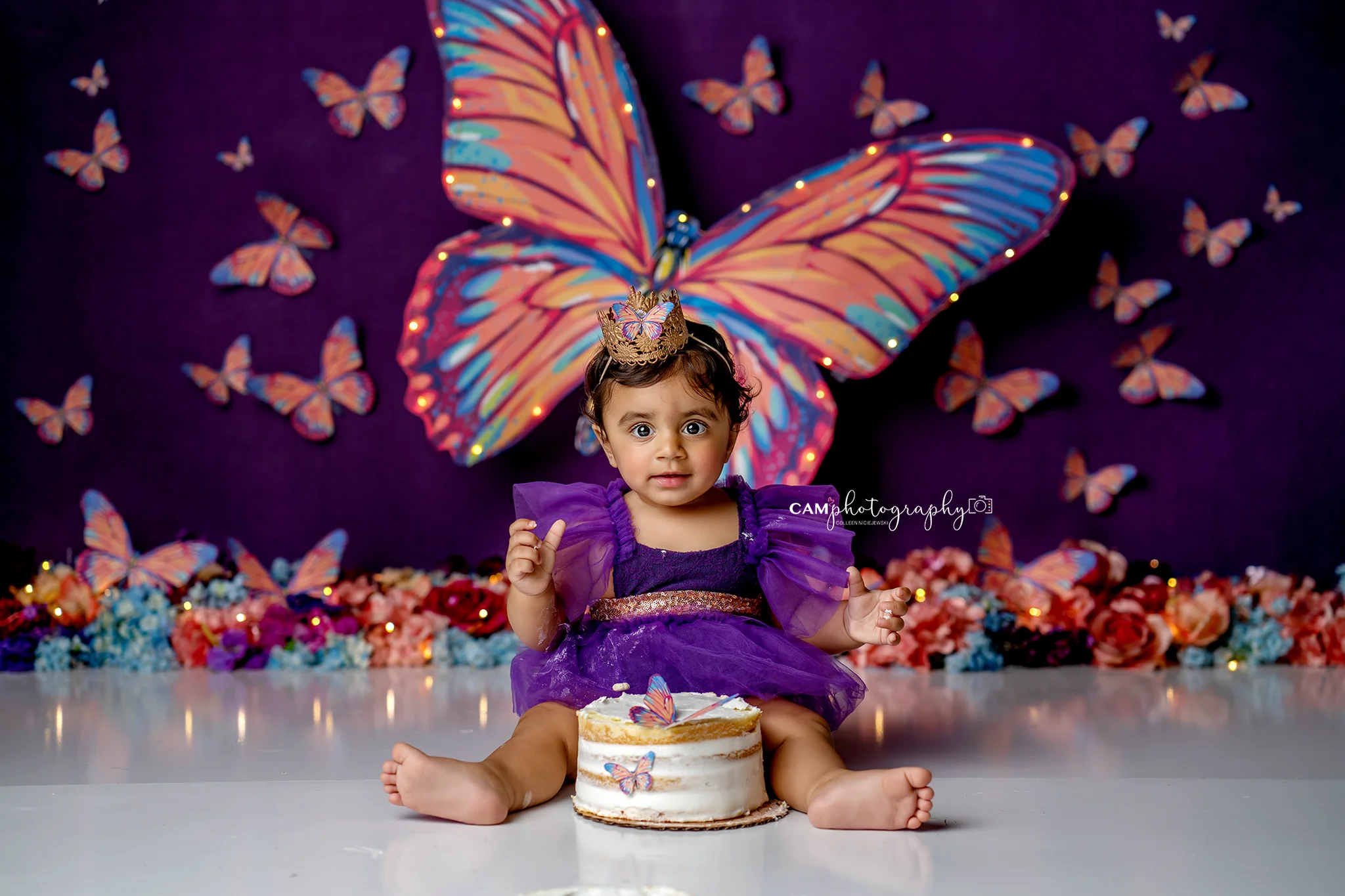Фон в саду с бабочками Весенний Цветок Реквизит для детской Фотосессии Ребенок Взрослая девушка для фотосессии Фиолетовый Декор Фон для торта - 3