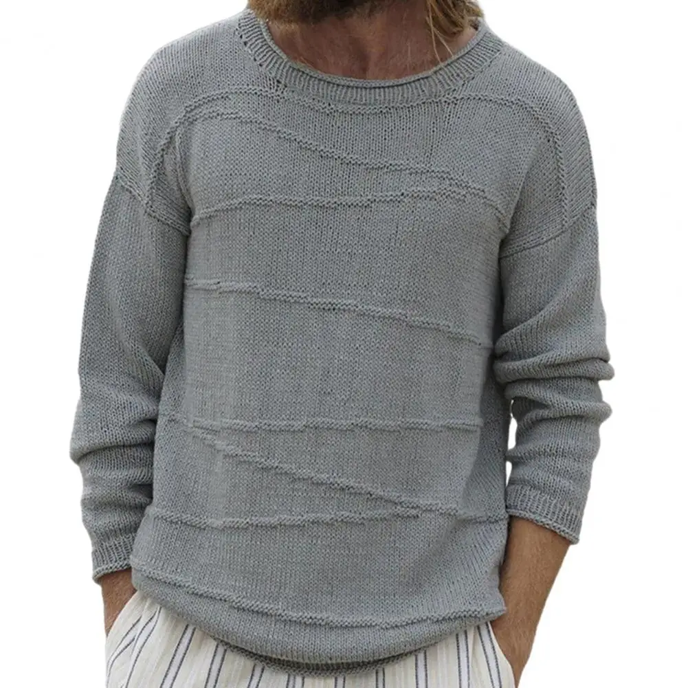 Мужской свитер с манжетами в рубчик, стильные мужские зимние свитера, пуловеры свободного кроя, топы с манжетами в рубчик, дизайн с круглым вырезом, однотонный - 4