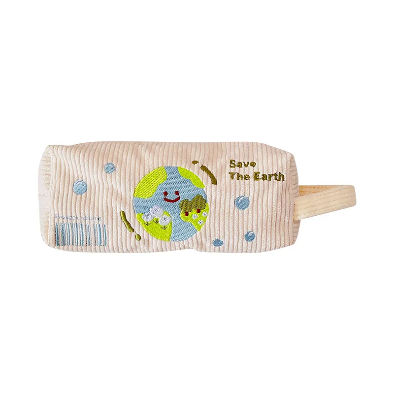 1 шт. Симпатичная сумка для карандашей с вышивкой Каваи, тканевый пенал с цветочным рисунком Земли, сумка для хранения ручек большой емкости, Студенческие канцелярские принадлежности - 4