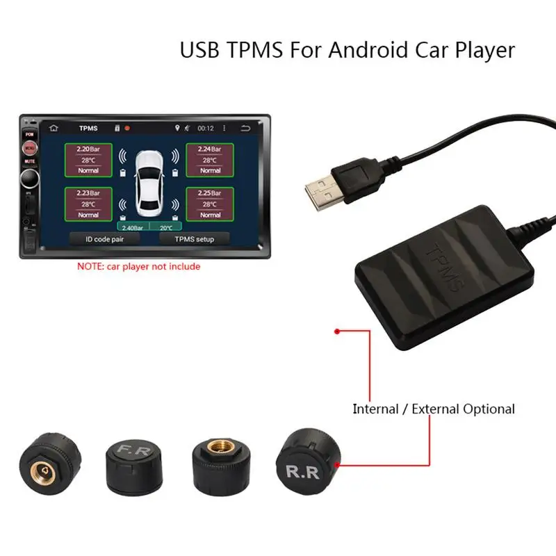 Датчик TPMS USB Система контроля давления в шинах Модуль датчика внешней автоматической сигнализации 4 Датчика для автомобиля автобуса микроавтобуса и многого другого - 4