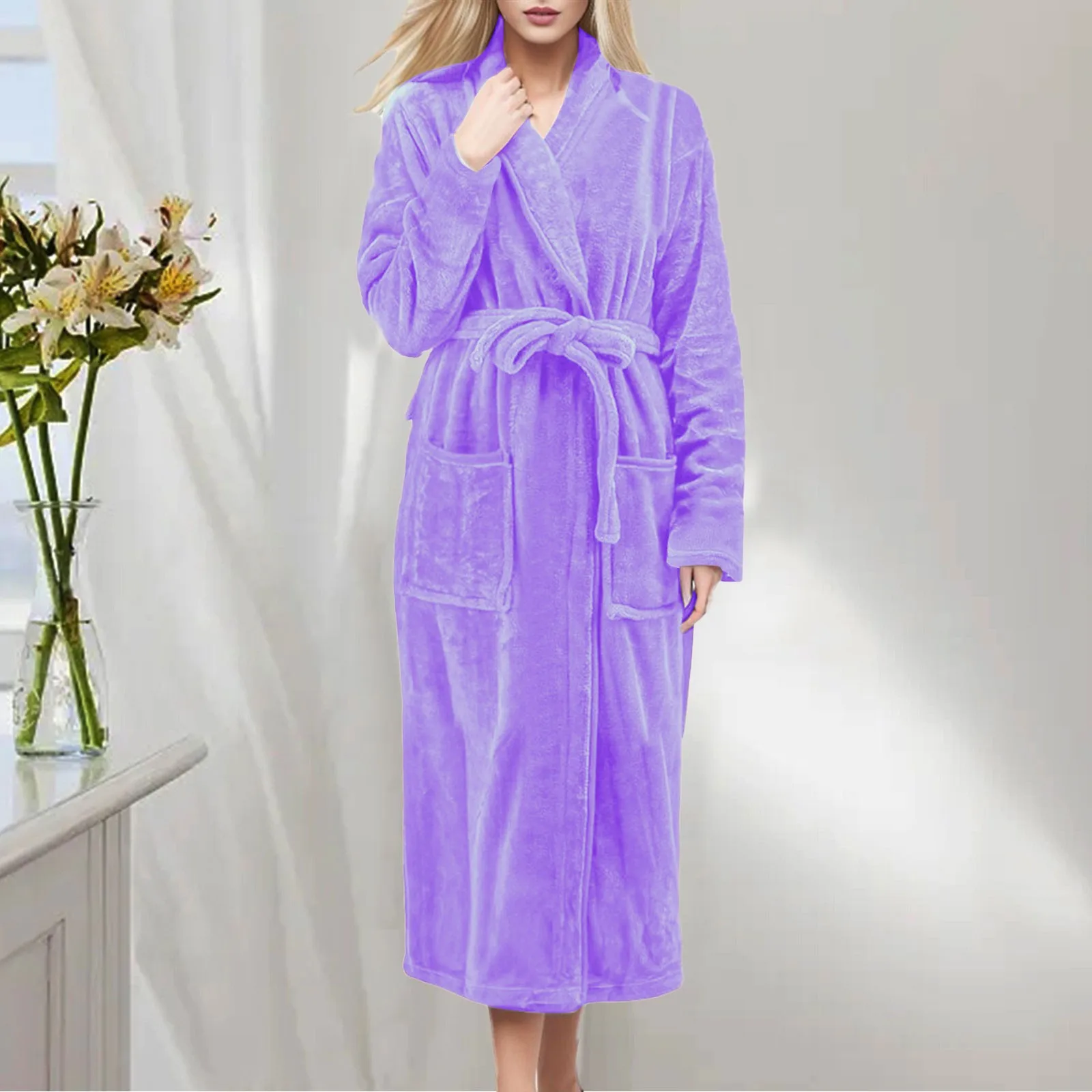 Утепленные пушистые халаты, халат, Длинный Женский флисовый теплый халат с капюшоном, фланелевое кимоно из кролика, банный халат, халат, Бархатная пижама - 4