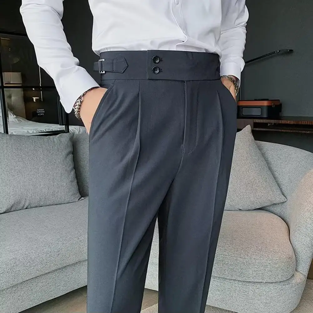 Мужские брюки Классические Мужские Офисные Брюки Slim Fit С Высокой Талией И Винтажными Карманами для Официальных Мужских Брюк В Деловом Стиле - 4