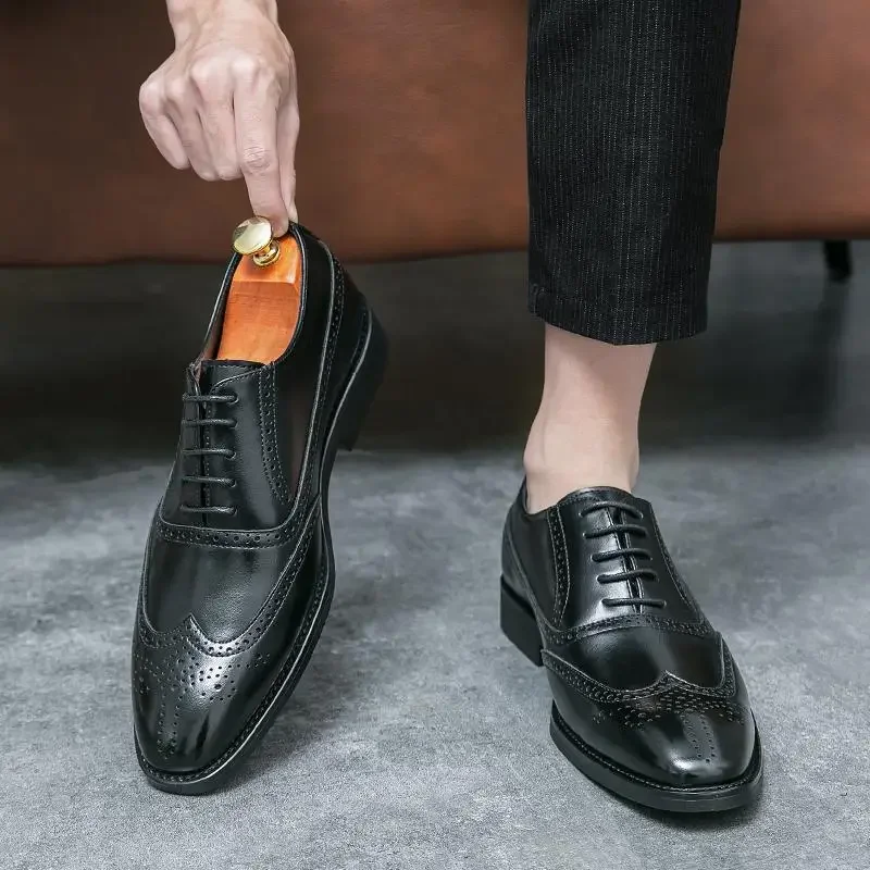 Повседневная Кожаная обувь Мужская Деловая Официальная одежда в Британском стиле Мужская обувь 2023 г. Новая Весенне-осенняя мужская обувь из натуральной кожи - 4