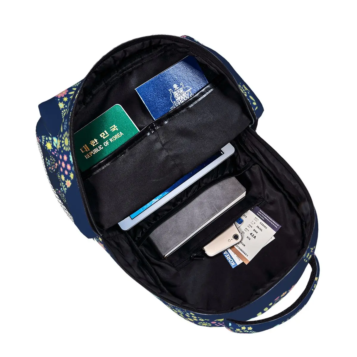 Повседневный новый простой женский рюкзак для подростковых путешествий, сумка через плечо с цветочными слонами на синем фоне - 4