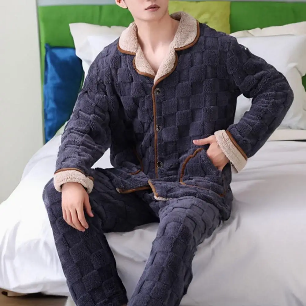 Мужская плюшевая пижама, мужская зимняя одежда для отдыха, плюшевое теплое пальто, брюки из кораллового флиса, комплект для уютного дома, мужская зимняя одежда для отдыха - 4