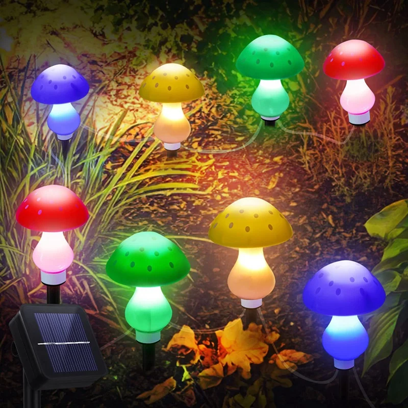 Солнечные грибовидные фонари Многоцветный ABS Для двора, газона, дорожки, Рождества, дорожки, украшения забора - 4