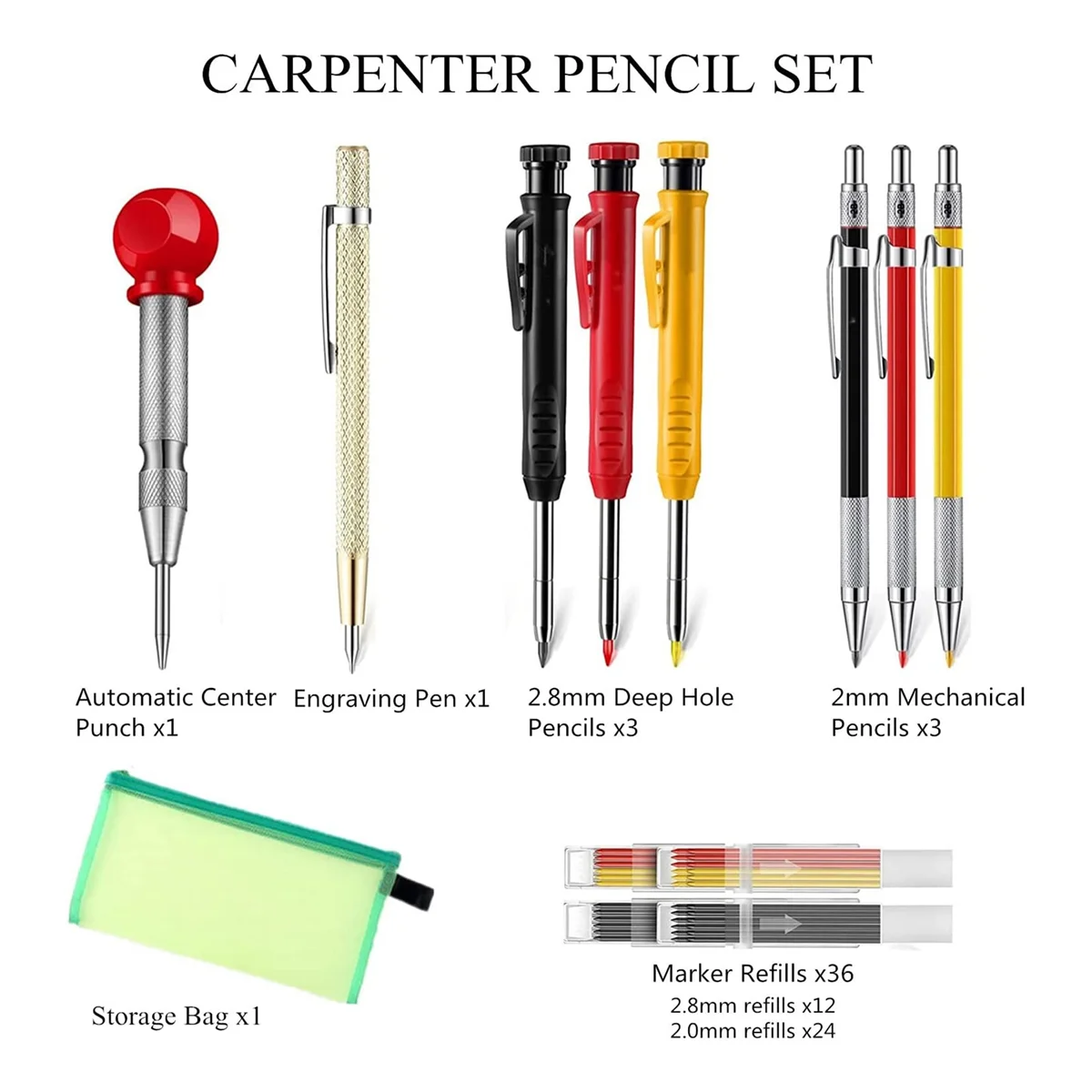 Набор механических плотницких карандашей с заправкой для маркеров, плотницкий твердосплавный инструмент для рисования, Деревообрабатывающие карандаши, маркерные инструменты - 4