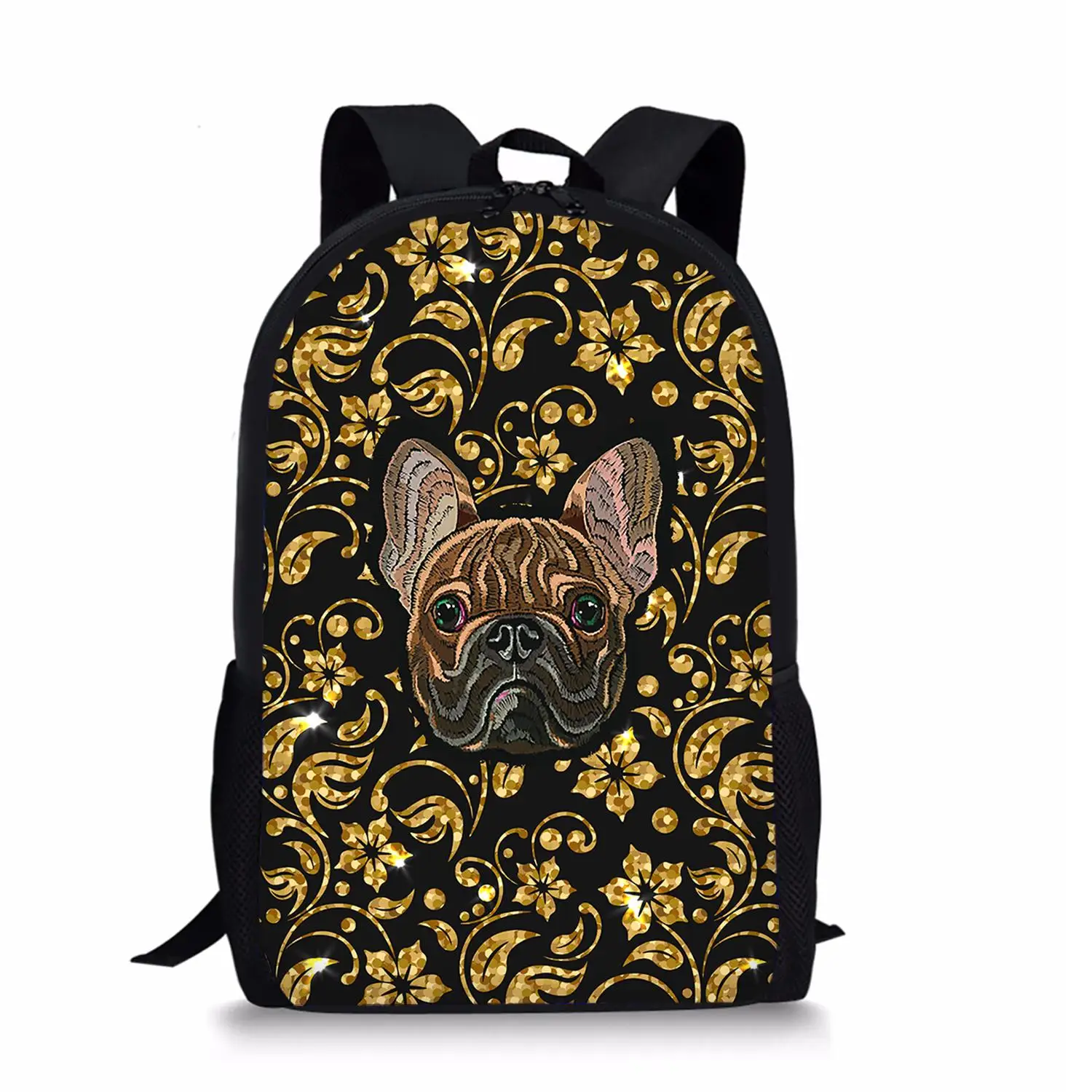 Школьная сумка с французским бульдогом для девочек Повседневные сумки для книг Цветы с принтами животных и собак Детский рюкзак Для мальчиков и девочек Школьные сумки из полиэстера - 4