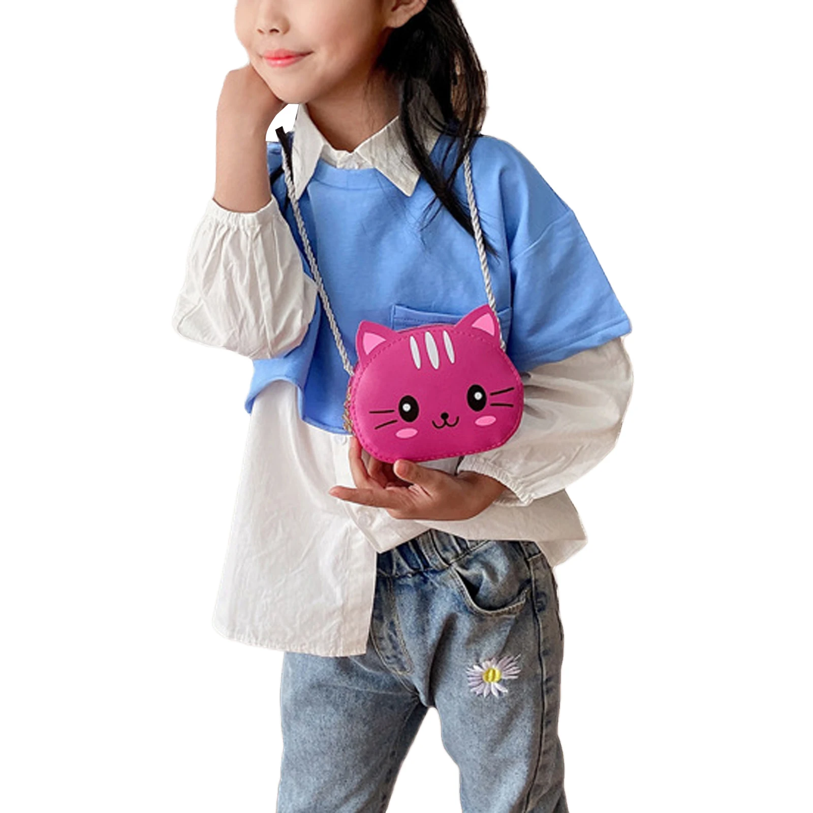 Детская сумка на плечо для девочек с блестящим Мультяшным Котом на молнии, повседневная сумка через плечо, кошелек - 4