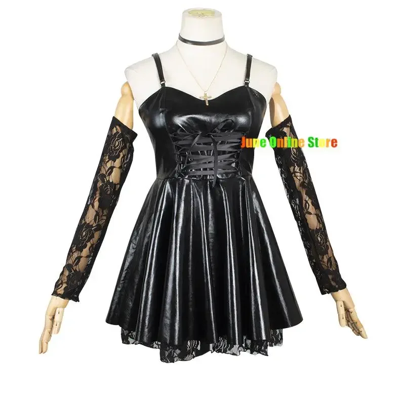 Death Note Косплей Костюм Мисы Амане, сексуальное платье из искусственной кожи + украшения на шею + чулки + ожерелье, униформа, парик на Хэллоуин - 4