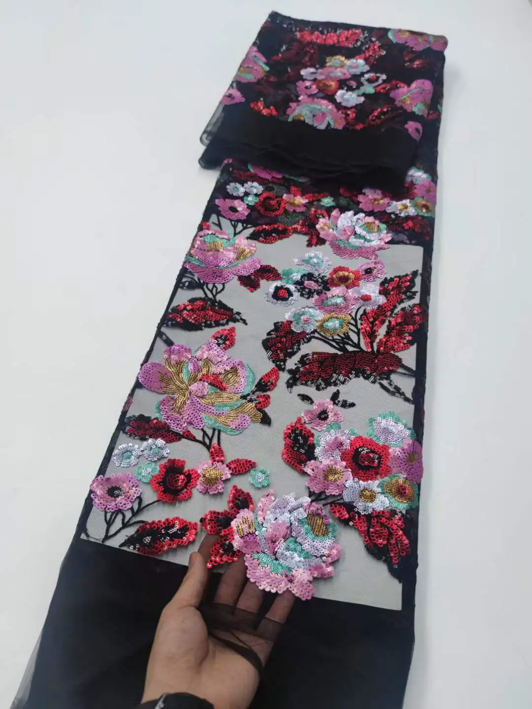 Кружевная ткань Mccarthy с африканской вышивкой, тюль, роскошные блестки, высококачественная Французская сетчатая кружевная ткань 5 ярдов для свадебного платья - 4