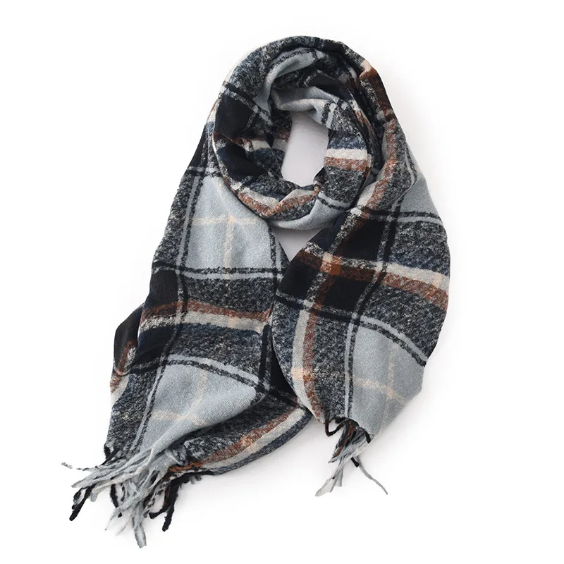 Осенний женский Новый Элегантный шарф в клетку, комфортная теплая утепленная шаль для женщин, зимний повседневный шейный платок для девочек в консервативном стиле - 4