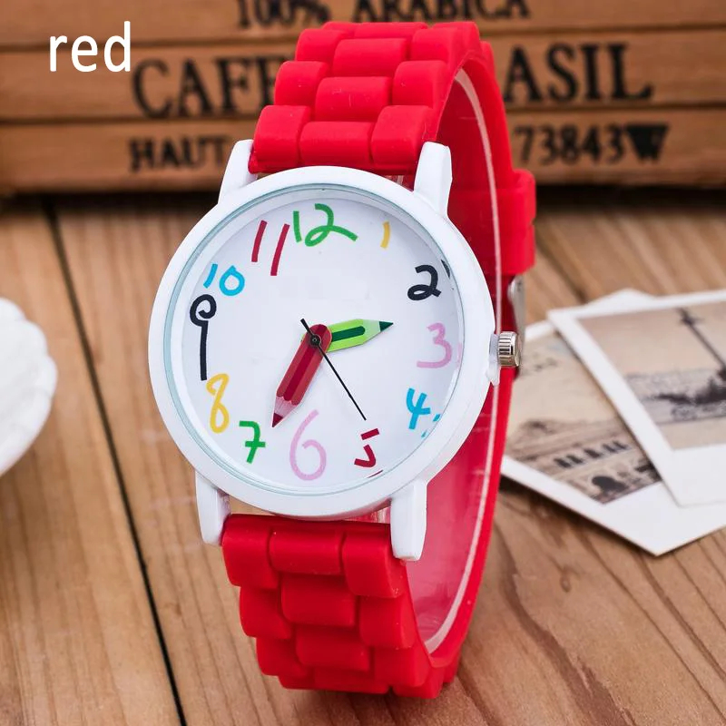 Модные цветные цифровые часы с карандашной указкой Для женщин, девочек, мальчиков, детских часов, силиконовой ленты, кварцевых наручных часов Reloj Mujer - 4