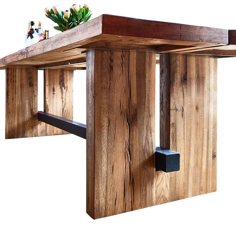 Стол для переговоров, длинный стол, полностью из массива дерева в индустриальном стиле, верстак на 6 персон, для обучения переговорам, простой современный - 4