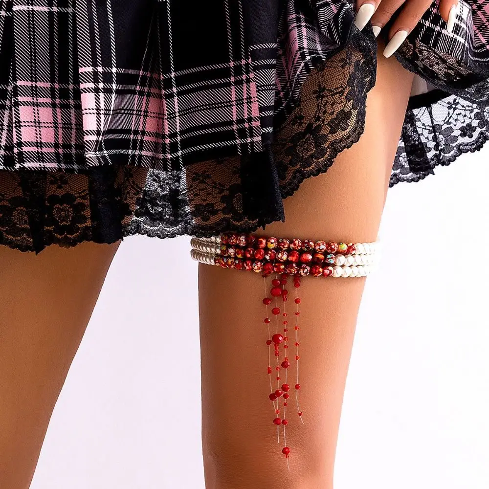 Эластичная лента Цепочка для ног с рисунком крови на Хэллоуин, украшения для косплея, имитация жемчуга, цепочка для бедер, цепочка для ног, женская цепочка для тела - 4