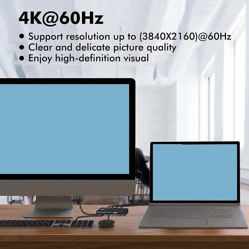 RISE-2X Переключатель Displayport KVM, 4K @ 60Hz DP USB-переключатель Для двух Компьютеров С общей Клавиатурой, Мышью, Принтером и Монитором Ultra HD - 4