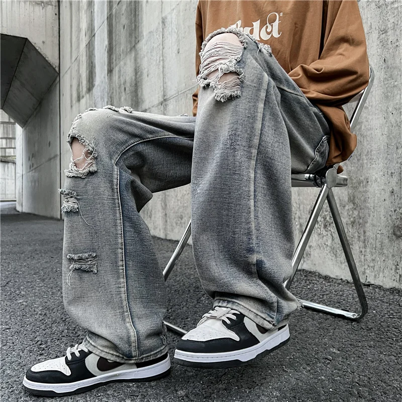Новые рваные джинсы в стиле хип-хоп, мужские модные повседневные Свободные брюки, мужские Горячие продажи Высококачественной уличной одежды, Широкие джинсы C176 - 4