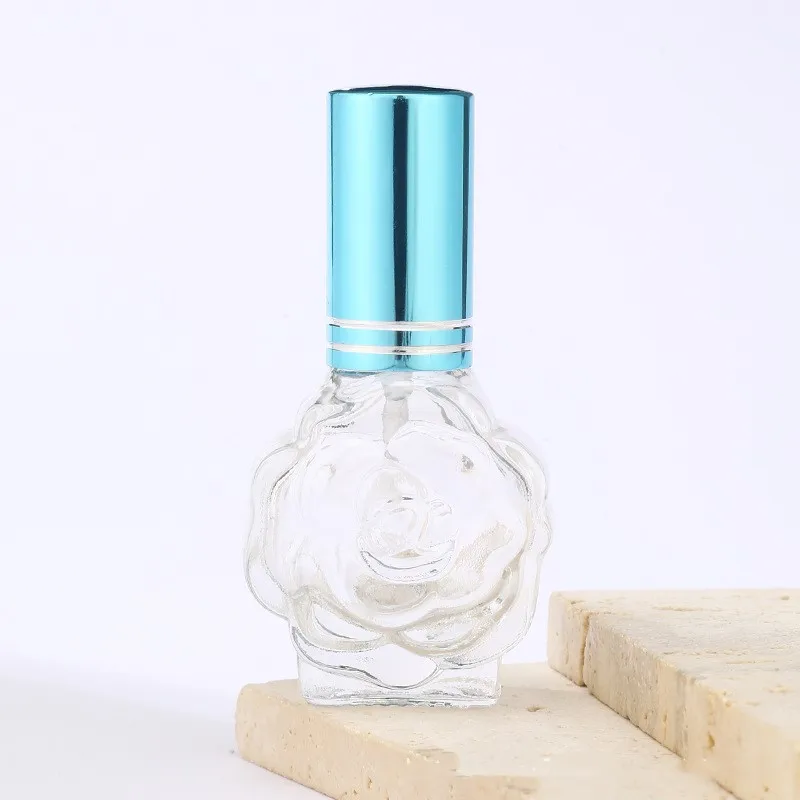 1 шт. Прозрачный стеклянный флакон для духов в форме цветка розы, небольшой образец портативной парфюмерии, многоразовый флакон-распылитель для ароматов - 4