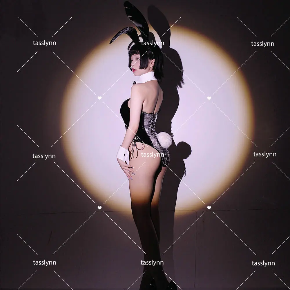Кавайный прозрачный кролик косплей Эвелинн Банни Костюмы для девочек Прекрасный черный сексуальный комбинезон женский костюм на Хэллоуин с заячьими ушками - 4