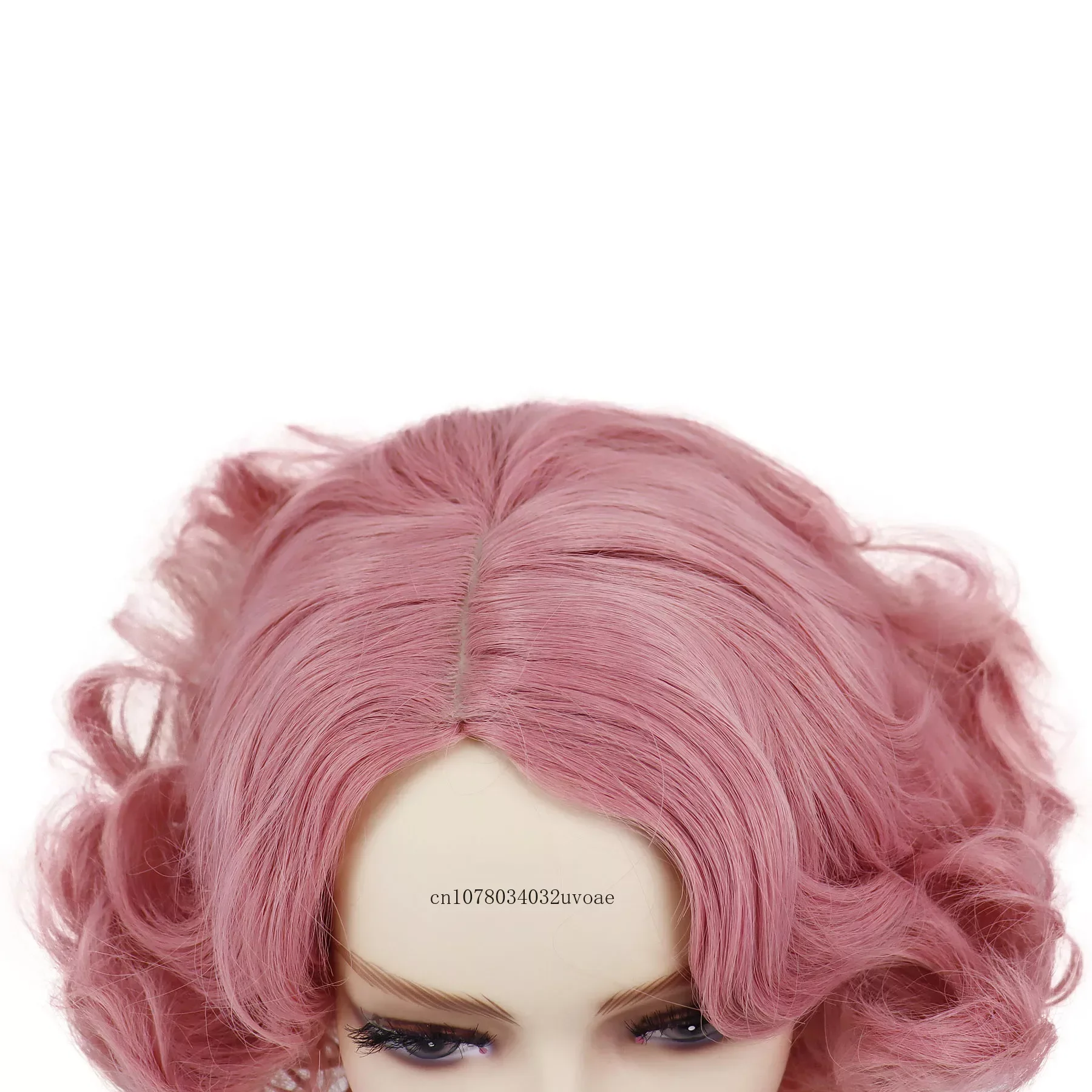 Синтетические розовые парики для косплея для женщин, короткие вьющиеся волосы, парик с боковой челкой, цветные пушистые локоны, парики для костюмов на Хэллоуин для девочек - 4