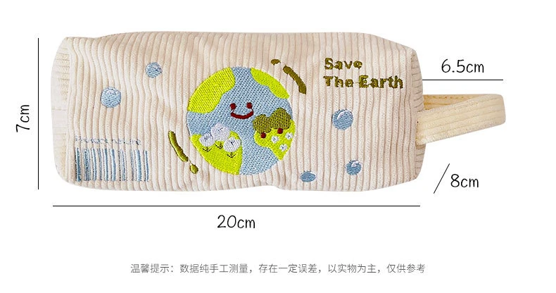 1 шт. Симпатичная сумка для карандашей с вышивкой Каваи, тканевый пенал с цветочным рисунком Земли, сумка для хранения ручек большой емкости, Студенческие канцелярские принадлежности - 5